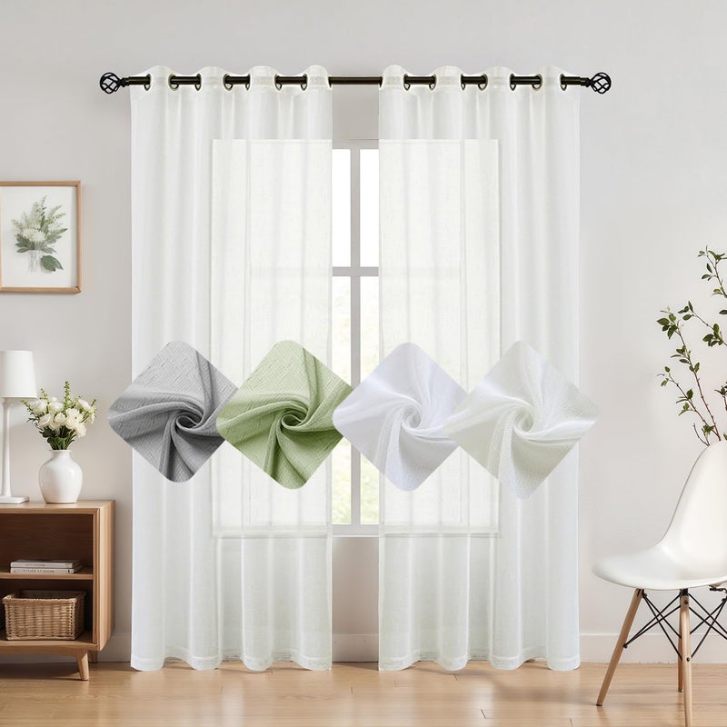 Randall Off White Faux Linen Sheer Curtain with 8 Metal Grommets Open Weave Window Treatment Drape for Living Room & Bedroom,Modern Privacy & Light Filtering & Light Drapes Curtains 2 Panels, 84Inch - Image 1